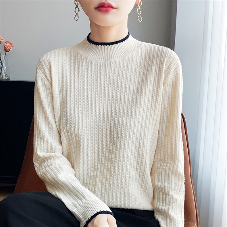 2025秋冬新款羊毛衫女士半高领百搭毛衣纯色扭花打底针织衫,针织衫/毛衣,斯美雅安迪绒