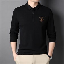 2023新款秋季长袖t恤男中年翻领爸爸商务休闲刺绣纯棉薄款上衣，男装T恤，电商B212（原钱塘6029）