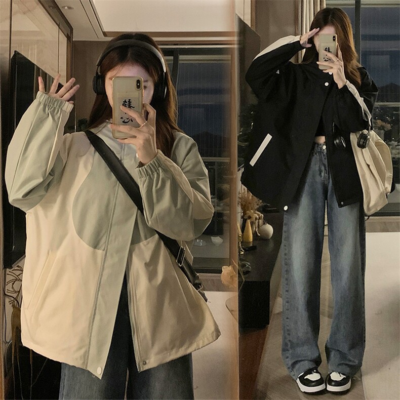 新款外套女宽松连帽拼色字母秋季外套户外休闲运动上衣C382-85,女装短外套,星座911-2(原星座613-2）