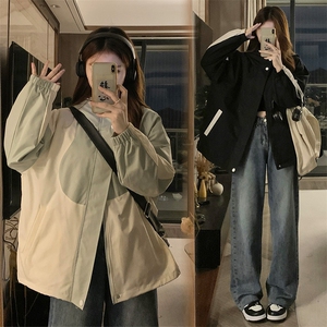 新款外套女宽松连帽拼色字母秋季外套户外休闲运动上衣C382-85图片