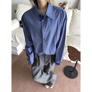 网图 皇室蓝格长袖衬衫cleanfit立体短宽抽绳衬衣 D456 特P55图片