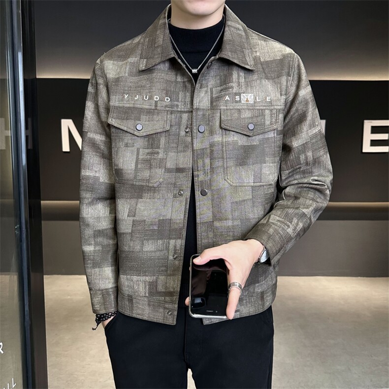冬季加绒皮衣男水洗皮高级感格子面料皮夹克外套B317-8612-P145,男装夹克,电商B317