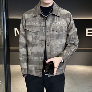 冬季加绒皮衣男水洗皮高级感格子面料皮夹克外套B317-8612-P145图片