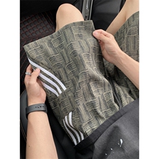 格纹抽绳短裤男生夏季薄款美式潮牌三条杠篮球运动中裤休闲五分裤，男装牛仔裤，电商B315