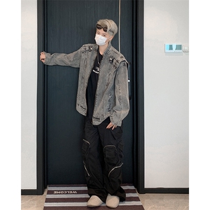 美式牛仔外套男春秋季新款重工拼接宽松夹克男夹克JKN237-p78有货图片