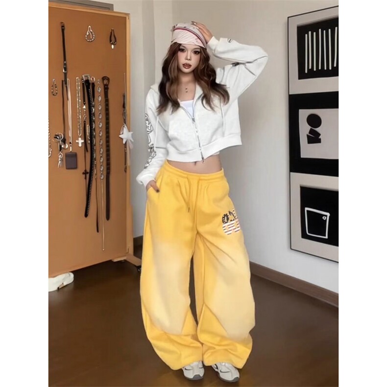 阔腿裤女宽松显瘦2025年新款抽绳宽松显瘦慵懒垂感拖地裤CAW15，男装休闲裤，星座516A