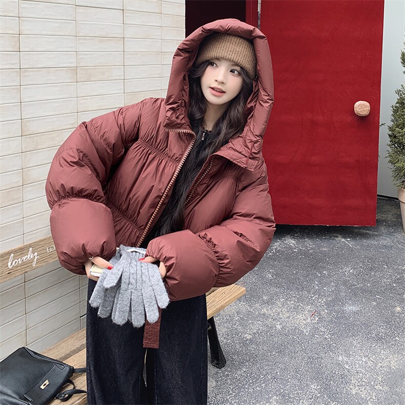 韩版设计感短款白鸭绒面包服女2025年冬季新款加厚显瘦保暖羽绒服,女装羽绒服,2C213