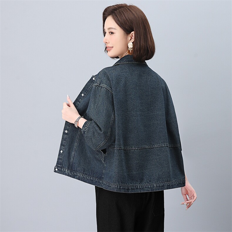 时尚休闲牛仔女2025春秋新款宽松大码中年妈妈洋气减龄,女装牛仔外套,悦见她