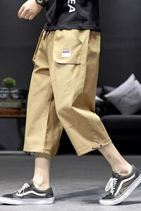 2021夏季新款日系大码休闲裤黑墙宽松工装男七分裤K377-P45图片