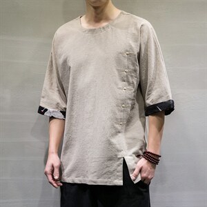 春装新风棉麻短袖t恤男休闲大码七分袖上衣DSA008/T063/P60图片