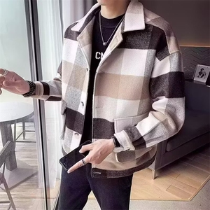 1506-1/M4001/P61男款慵懒风韩版潮流百搭宽松格子毛呢夹克上衣图片