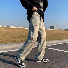 牛仔裤高街男潮牌欧美vibe裤子春季美式新塘宽松直筒裤，男装牛仔裤，星座410-6（原星座1304-1）