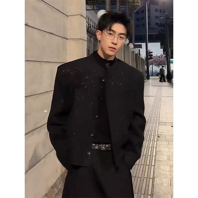 1506/QXZ1160/P64新中式黑色廓形潮高级感痞帅小众宽松西装外套,男装西服套装,星座1506