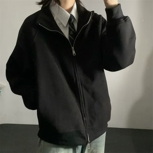 小众重磅纯色立领卫衣男春秋季美式休闲宽松阔版双拉链开衫外套潮图片