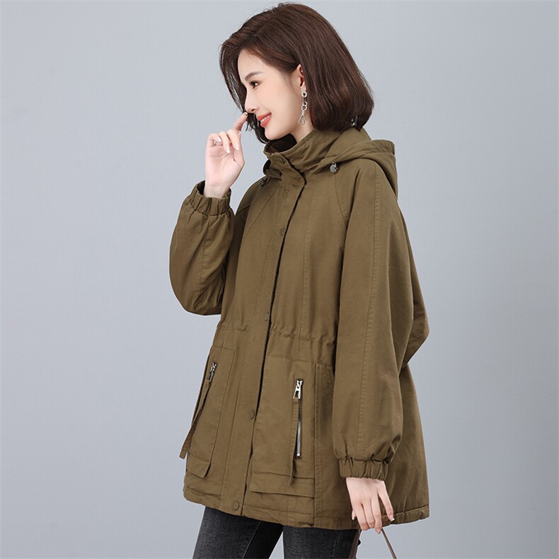 2025年冬季时尚潮流中长款休闲加绒加厚派克服,女装派克服,天丽