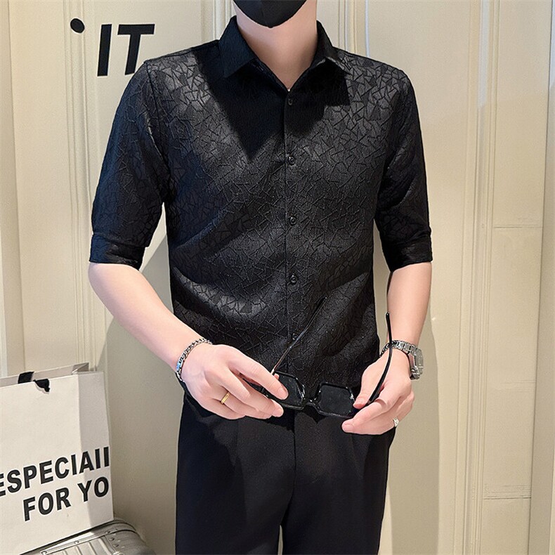 店主风社会小伙男纯色七分袖衬衫男日常衬衣301A-1/CS562/P55,男装衬衫,星座301A-1