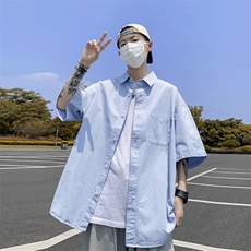 港风衬衫男短袖潮牌高级感薄款衬衣休闲痞帅宽松外套CS03160-P35，男装衬衫，星座308B-1