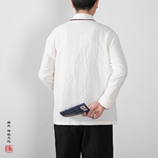 春装新款风男装棉麻提花男士立领唐装衬衫C188P85，男装衬衫，钱塘802