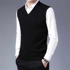 秋冬加厚中年男士羊毛背心纯色简约商务男装马甲无袖V领针织衫，男装背心/马甲，电商B360A（原721A）