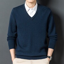 冬季新款纯羊毛毛衣男休闲翻领纯色针织衫中年男装YYJ8823-P210图片