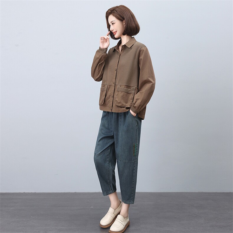 时尚休闲女装套装宽松显瘦长袖外套+牛仔裤两件套舒适百搭日常穿搭,女装套装/套裙,叶笙衣