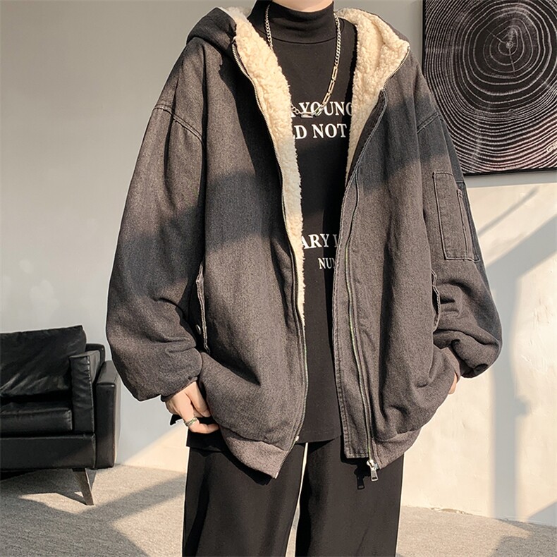 控价158牛仔棉衣男大码加绒羊羔绒牛仔棉服男棉袄NM53319-P140,男装棉衣,电商A040