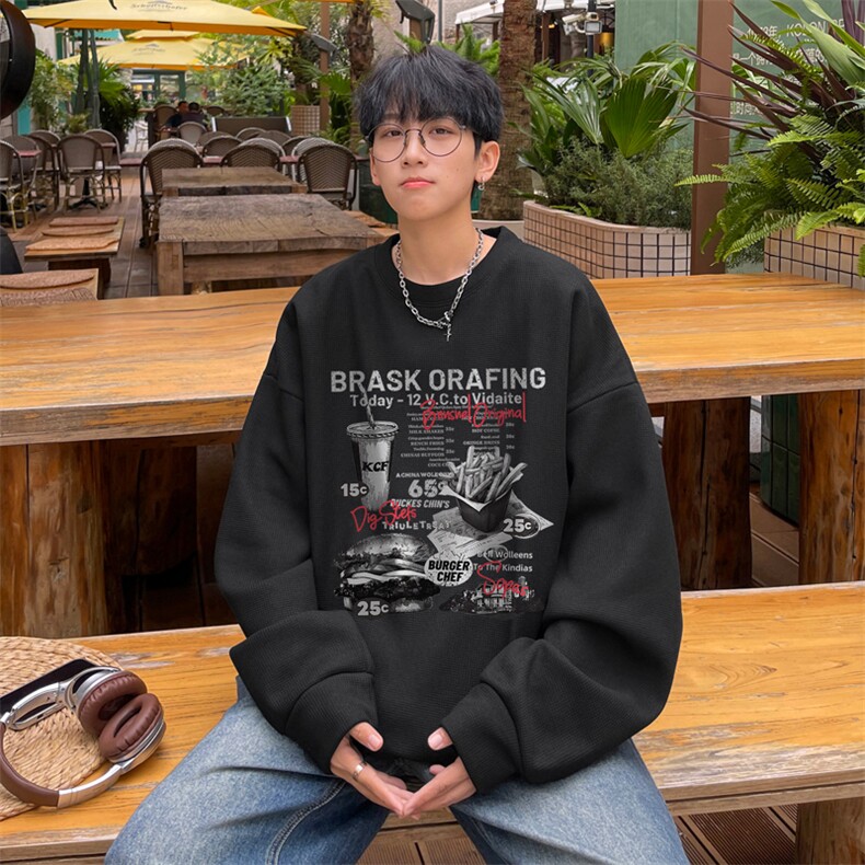 华夫格！华夫格上衣男圆领华夫格卫衣男大码长袖t恤男HY235-特P23,男装T恤,电商B367