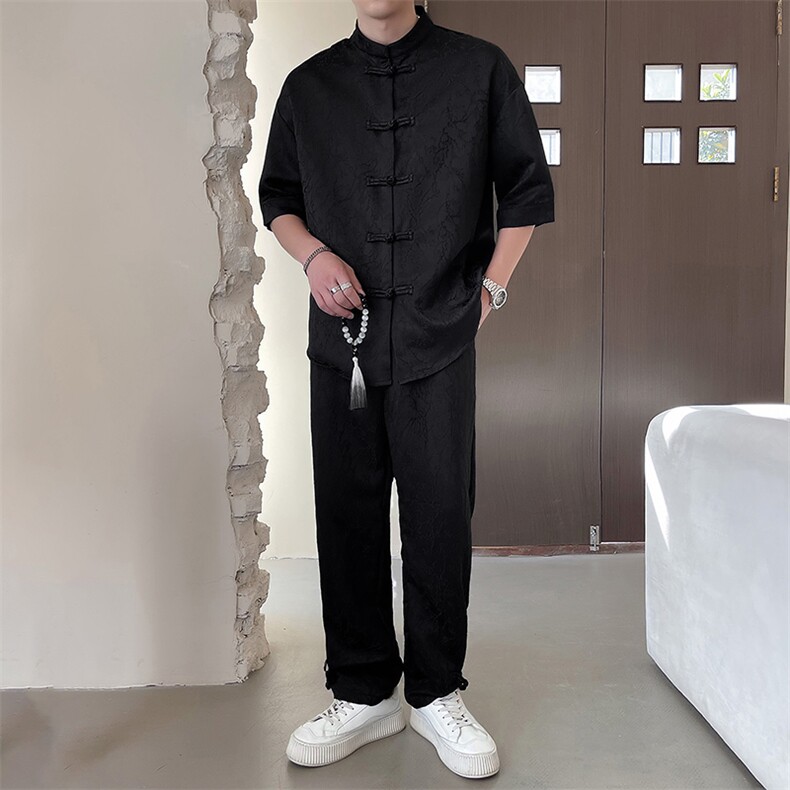 轻熟风~2025夏季新中式盘扣提花设计休闲套装TZ003/P95,男装休闲套装,电商B331