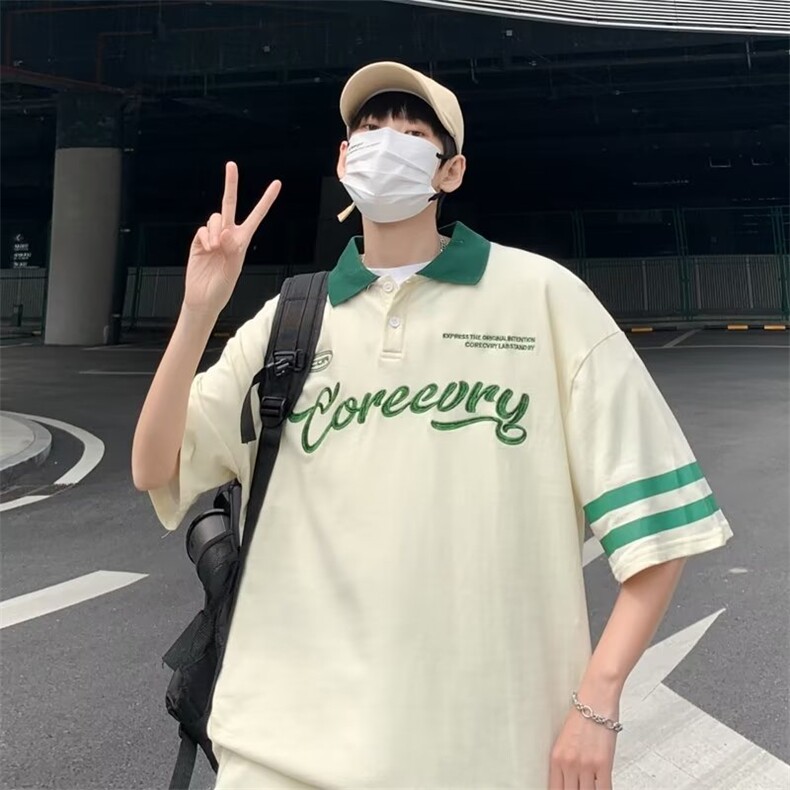 POLO衫文艺时尚男青春流行慵懒夏季2023新款宽松型五分袖潮流潮,男装T恤,星座716-4