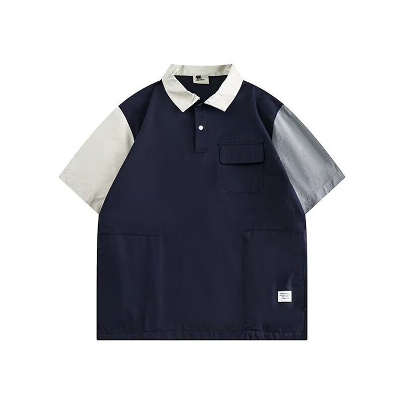 Q377-P40夏季复古工装多口袋撞色polo衫翻领宽松男女短袖上衣,男装Polo衫,星座911-1