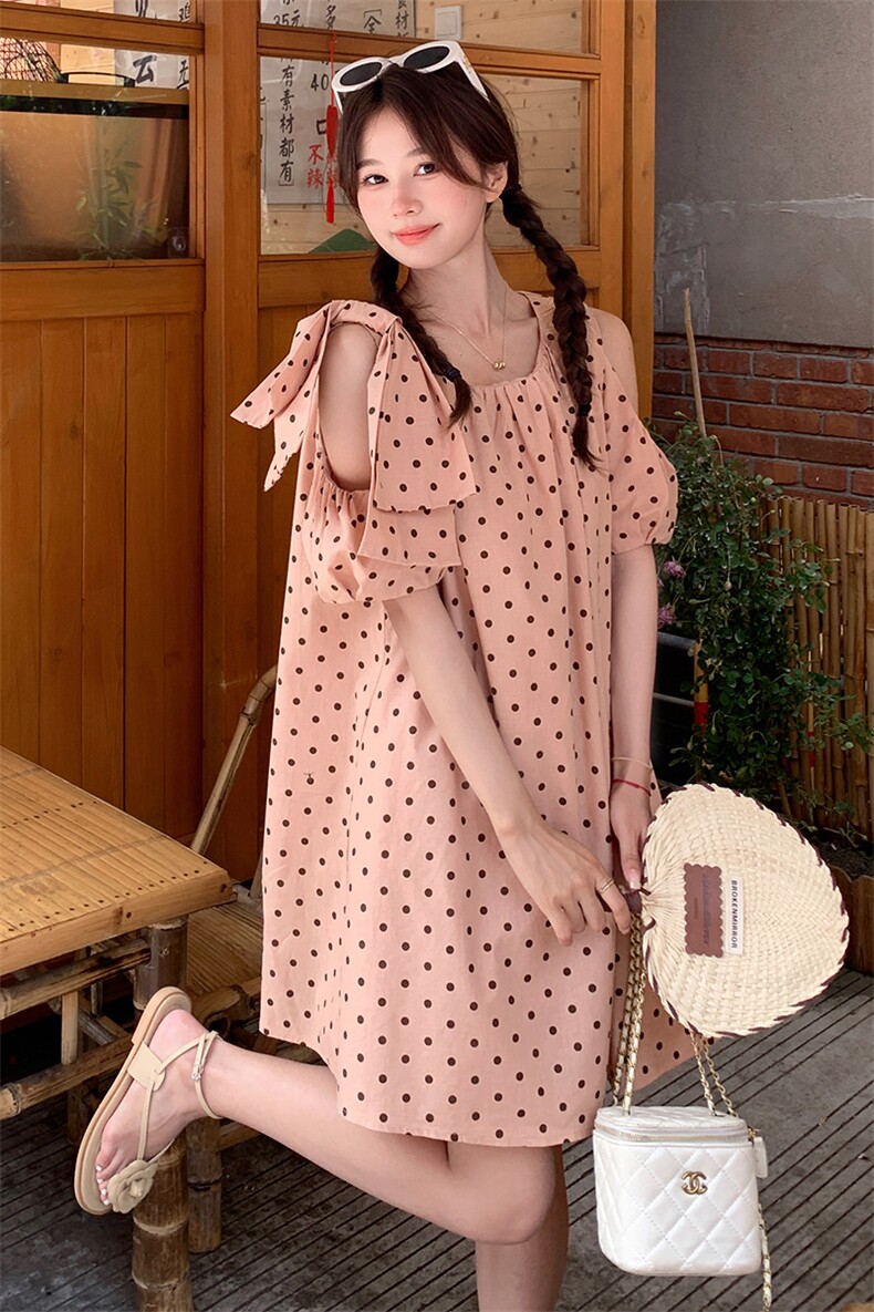 2024新款夏装宽松度假风粉色波点连衣裙212A-8837-P100-K149,女装连衣裙,浙宝212A