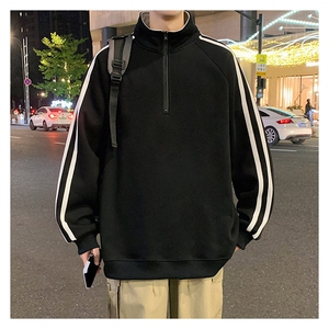 秋季380克全棉宽松条纹拉链套头卫衣立领POLO衫外套AH914-P42图片