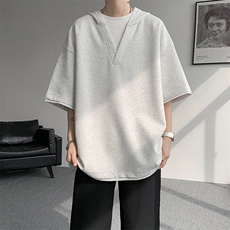 8XL-M假两件短袖卫衣连帽t恤男夏季薄款宽松大码学生半袖DT007P48，男装T恤，电商B312