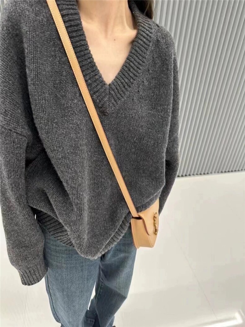 羊毛毛衣廓形加厚V领慵懒宽松套头针织衫上衣女,女装羊毛衫,思途羊绒