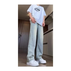 加绒牛仔裤男款显瘦弯刀微喇裤高街直筒显高美式裤子NZ6301图片