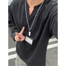 港风复古270g雪尼尔波浪条纹V领宽松长袖T恤男T24547特P25控58，男装T恤，电商A001-1