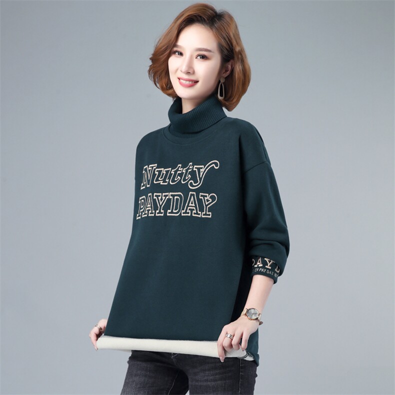 2022年秋季新款韩版加绒加厚高领卫衣女中长款韩版休闲打底衫女棉，女装卫衣/绒衫，简韵佳