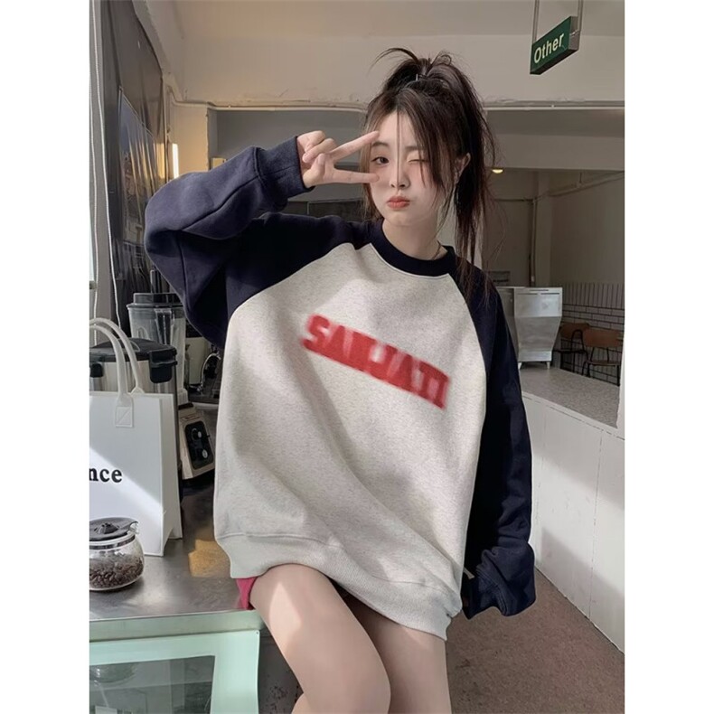 5423-P35文艺潮流圆领新款宽松型简约绒衫时尚卫衣,女装卫衣/绒衫,星座617A-2
