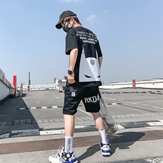 【】2021新款t恤男士短袖套装情侣五分裤一套衣服DS400TP75，男装T恤，电商A102