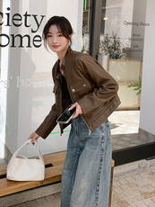 2025春季新款单排扣休闲夹克皮外套203P130K198，女装皮衣，浙宝203