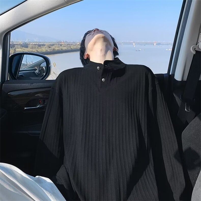 E06-P57新款秋季亨利衫长袖T恤男生内搭纯色上衣，男装T恤，电商B323A