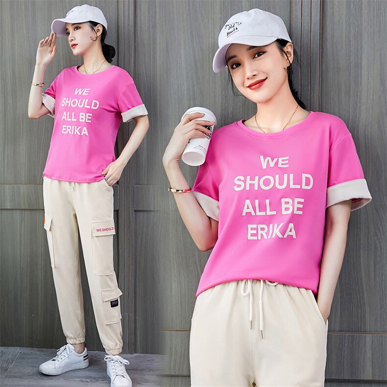 夏季新款网红女神时尚春秋阔腿裤两件套休闲潮运动套装女，女装运动套装，凯瑟曼