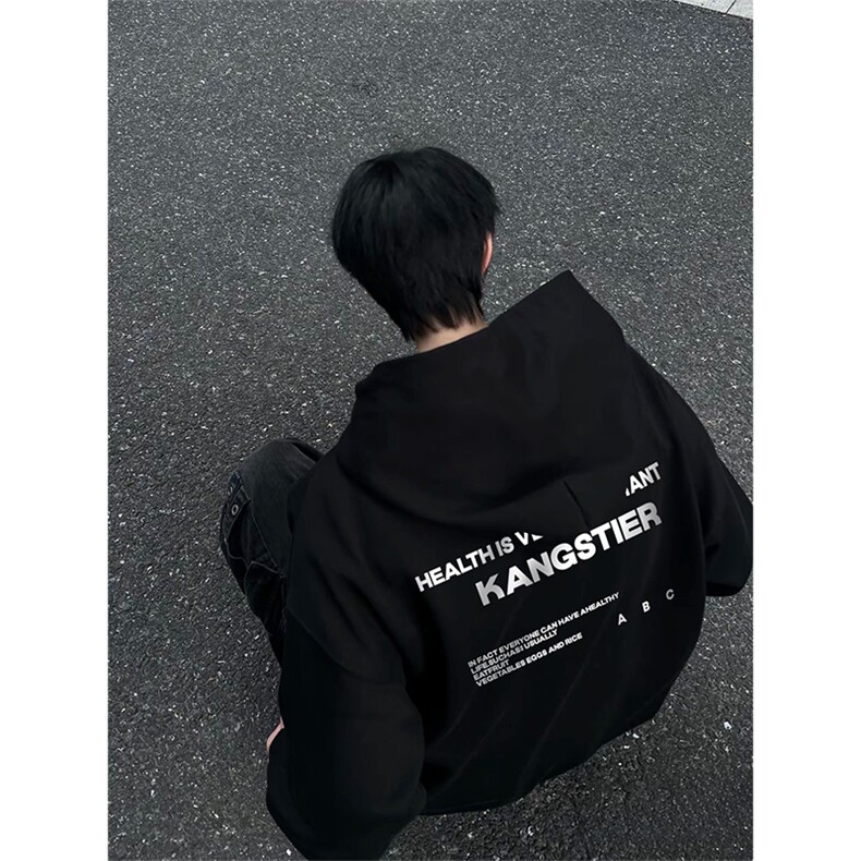 抖音得物品质380克全棉美式宽松两粒扣印花连帽卫衣ACM2202,男装卫衣,电商A443