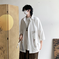 短袖衬衫男宽松七分袖上衣ins港风痞帅衬衣韩版潮流夏季薄款外套，男装衬衫，星座505-2（原电商A260-1)