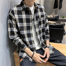 男生格子衬衣新品长袖休闲帅气宽松衬衫DT，男装衬衫，电商A102