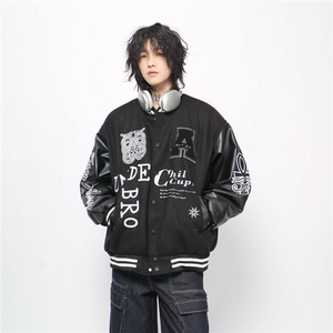 1506-1/JM2141/P64复古高街重工刺绣棒球服男女春秋季宽松潮牌百图片