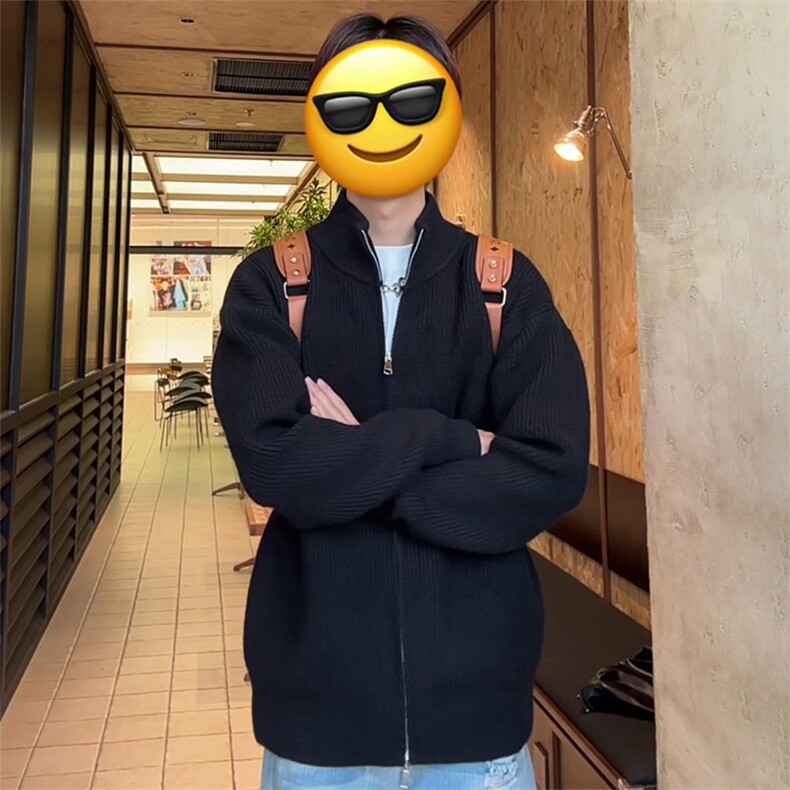 重磅秋冬北极绒双拉链毛衣开衫美式复古休闲慵懒风宽松针织衫外套,男装针织衫/毛衣,电商A486