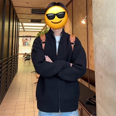 重磅秋冬北极绒双拉链毛衣开衫美式复古休闲慵懒风宽松针织衫外套，男装针织衫/毛衣，电商A486