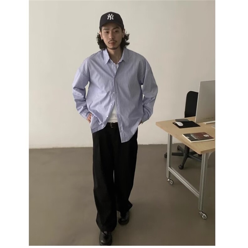 打破沉闷的设计感短款条纹衬衫薄款不热当作防晒衬衣也不错,男装防晒衣,星座506A