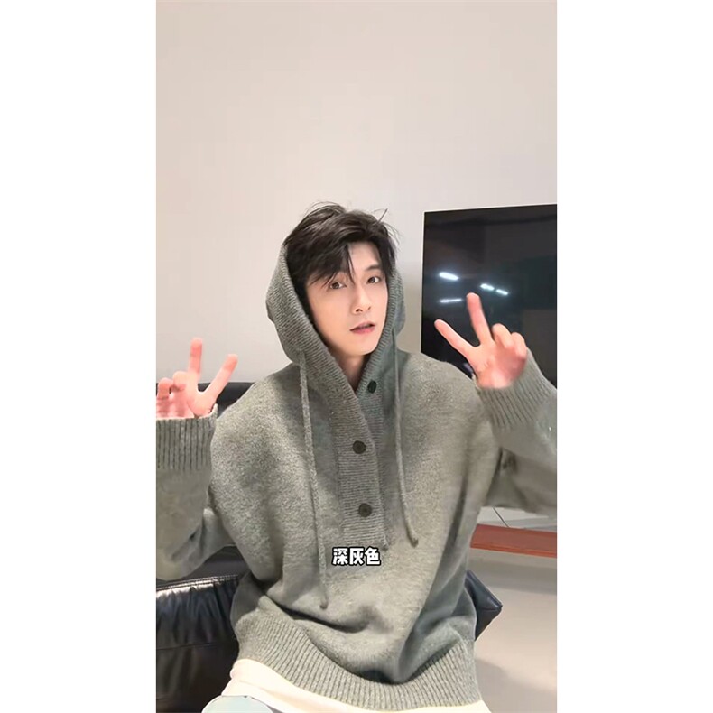 重磅秋冬装北极绒开衫毛衣美式复古休闲慵懒风针织衫加厚连帽外套,男装针织衫/毛衣,电商A486